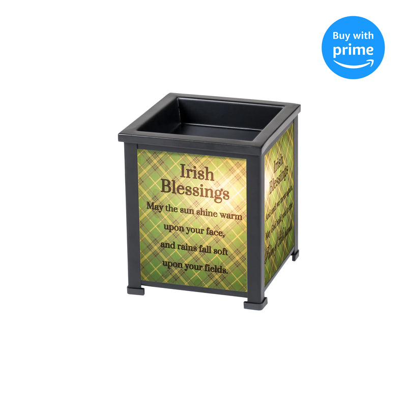 Irish Blessings Black Metal Electrical Wax Tart and Oil Glass Lantern Warmer