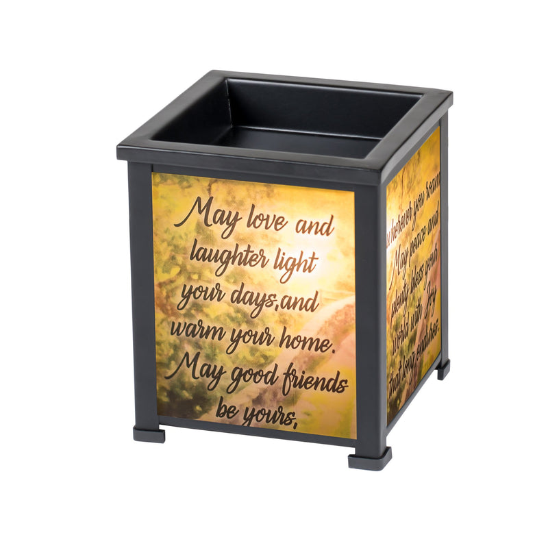 Love Laughter Friends Black Metal Electrical Wax Tart and Oil Glass Lantern Warmer
