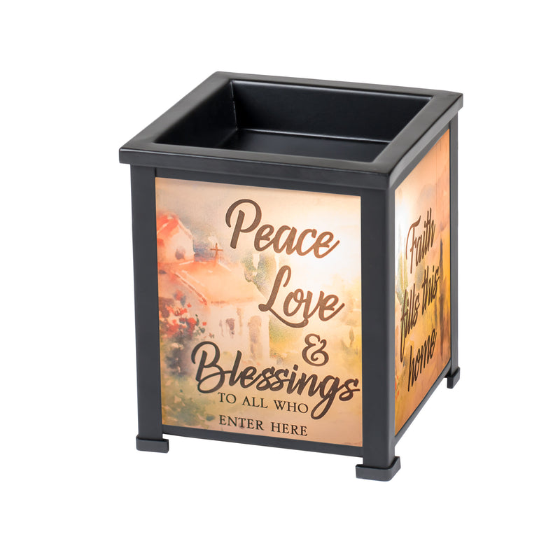 Love Our Lord Faith Fills Black Metal Electrical Wax Tart and Oil Glass Lantern Warmer