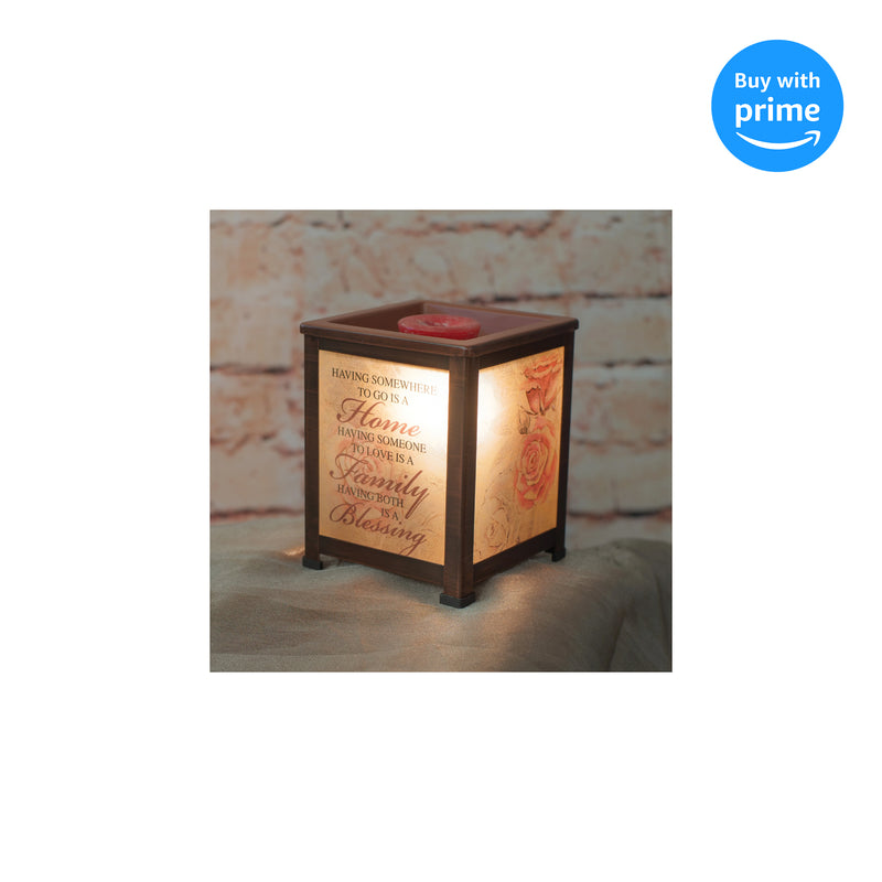 Home Love Family Blessing Roses Copper Tone Metal Electrical Wax Tart & Oil Glass Lantern Warmer