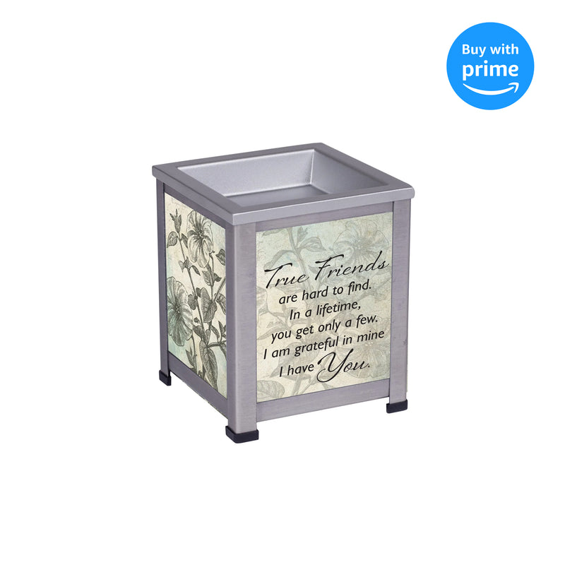 True Friends Are Hard to Find Silver Tone Metal Electrical Wax Tart and Oil Glass Warmer
