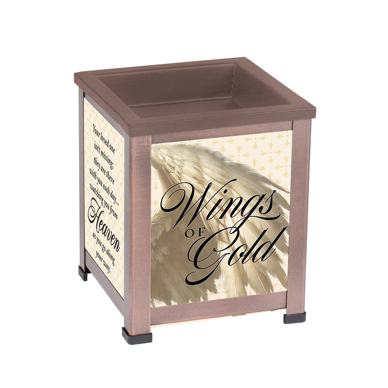 Wings of Gold In Memory Poem Copper Tone Metal Electrical Wax Tart and Oil Glass Warmer