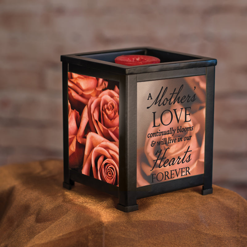 A Mother's Love Bereavement Sentiment Black Metal Electrical Wax Tart and Oil Glass Warmer