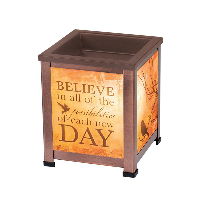 Believe In All Possibilities Copper Tone Metal Electrical Wax Tart and Oil Glass Warmer