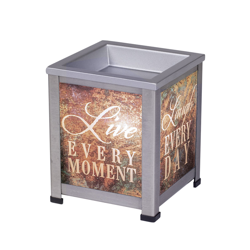 Love Live Laugh Grey Brushed Metal Electrical Wax Tart and Oil Glass Warmer