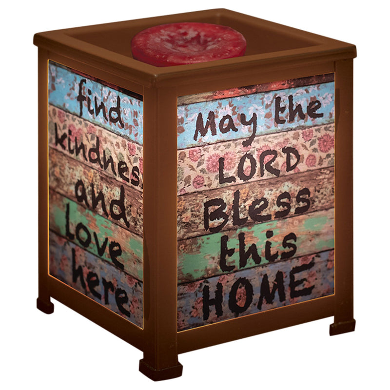 The Lord Bless This Home Inspirational Copper Metal Electrical Wax Tart & Oil Glass Lantern Warmer