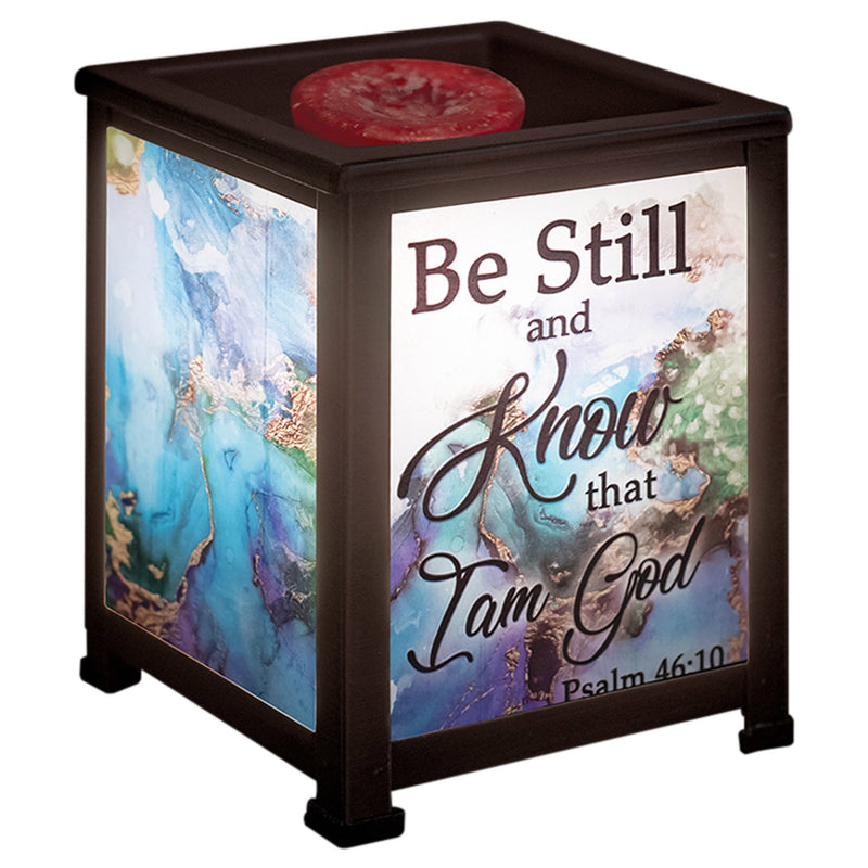 Be Still and Know Inspirational Black Metal Electrical Wax Tart & Oil Glass Lantern Warmer