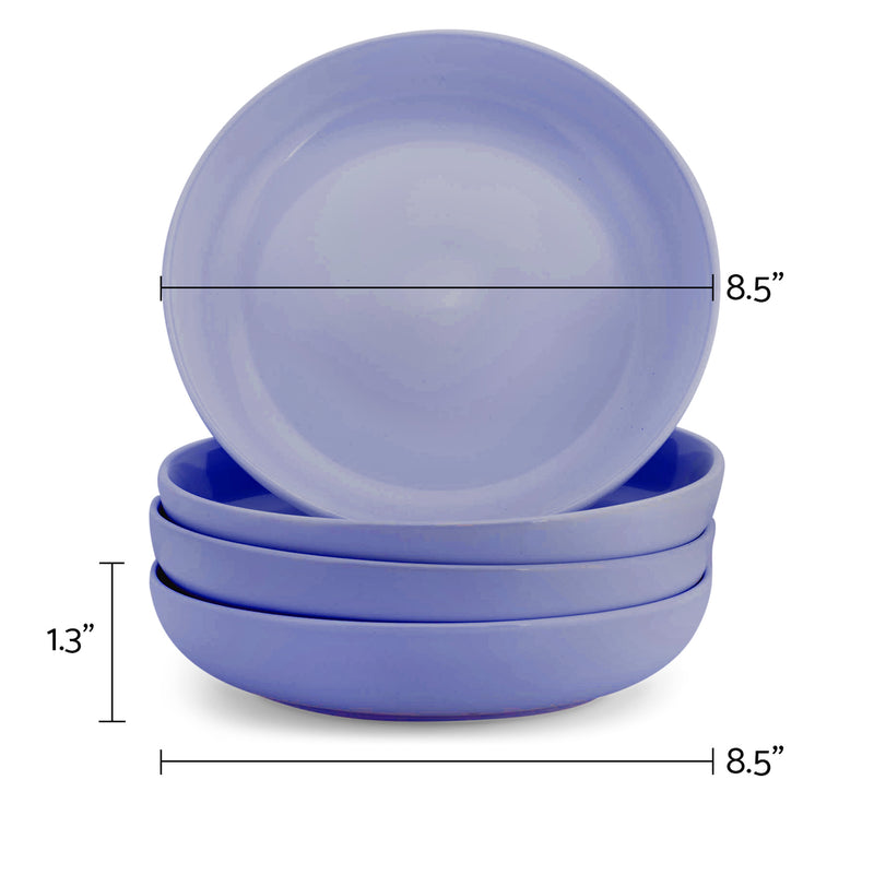 Elanze Designs Bistro Glossy Ceramic 8.5 inch Dinner Bowls Set of 4, Purple