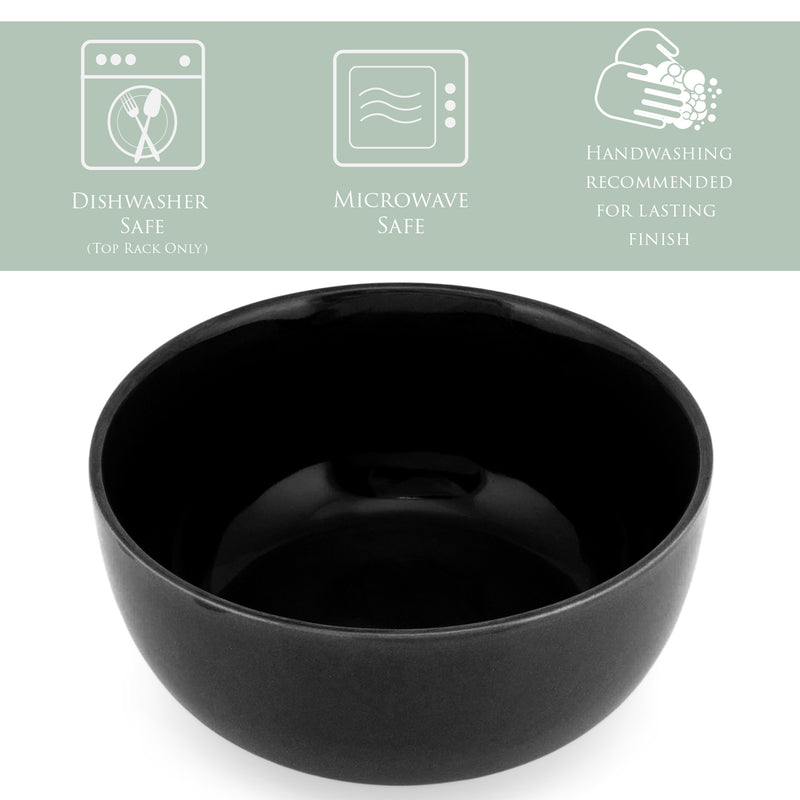 Elanze Designs Bistro Glossy Ceramic 6.5 inch Soup Bowls Set of 4, Black