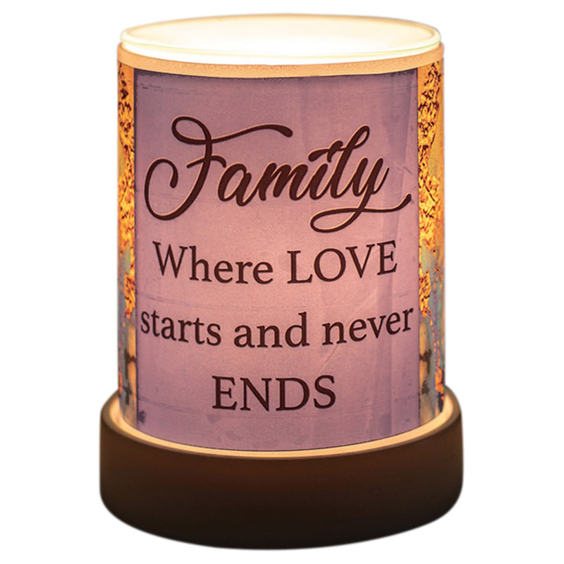 Family is Where Love Never Ends Frosted Glass Illuminated Scent Warmer