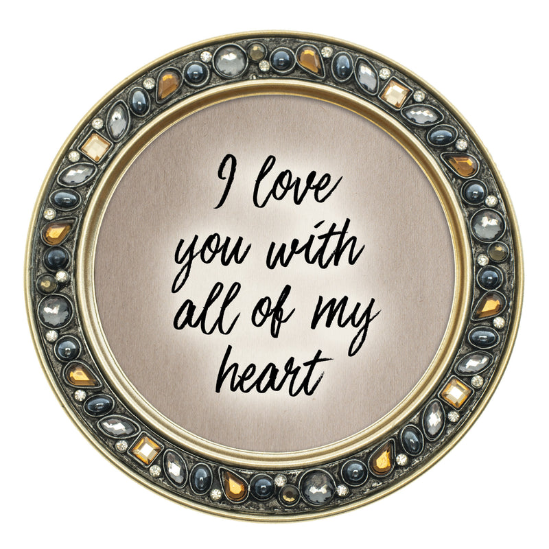 I Love You With All of My Heart 4.5 Inch Amber Jeweled Coaster Set of 4