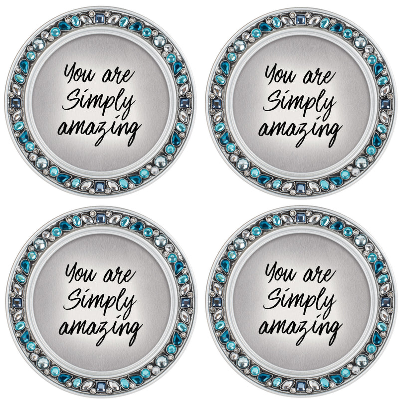 You Are Simply Amazing 4.5 Inch Teal Jeweled Coaster Set of 4
