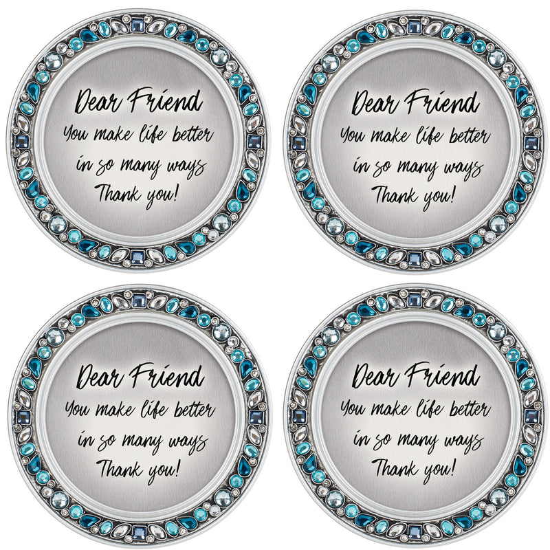 Dear Friend You Make Life Better 4.5 Inch Teal Jeweled Coaster Set of 4