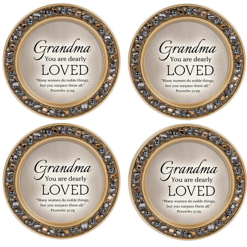 Grandpa Love Amber Gold 4.5 x 4.5 Resin Polymer Jeweled Coaster Set of 4