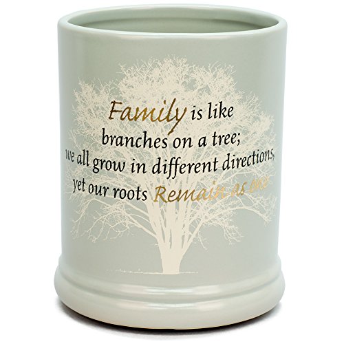 Jar candle warmer with sentiment, "family is like branches on a tree"