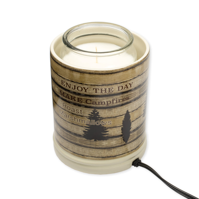 Cabin Rules Rustic Wood Outdoor Design Ceramic Stone Jar Warmer