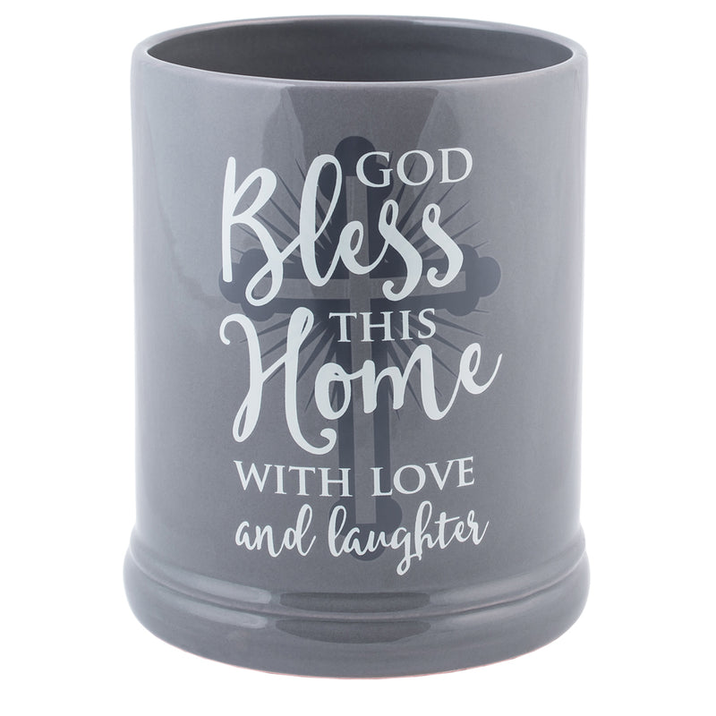 God Bless This Home With Love Grey Stoneware Electric Jar Candle Warmer