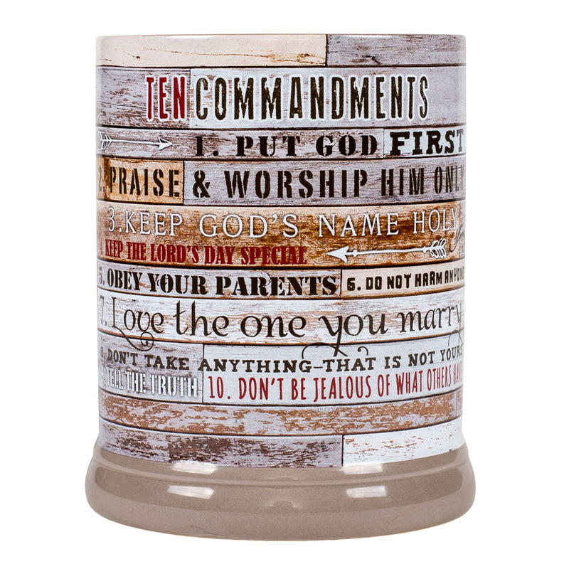 Ten Commandments Pallet Wood Look Ceramic Stoneware Electric Jar Candle Warmer