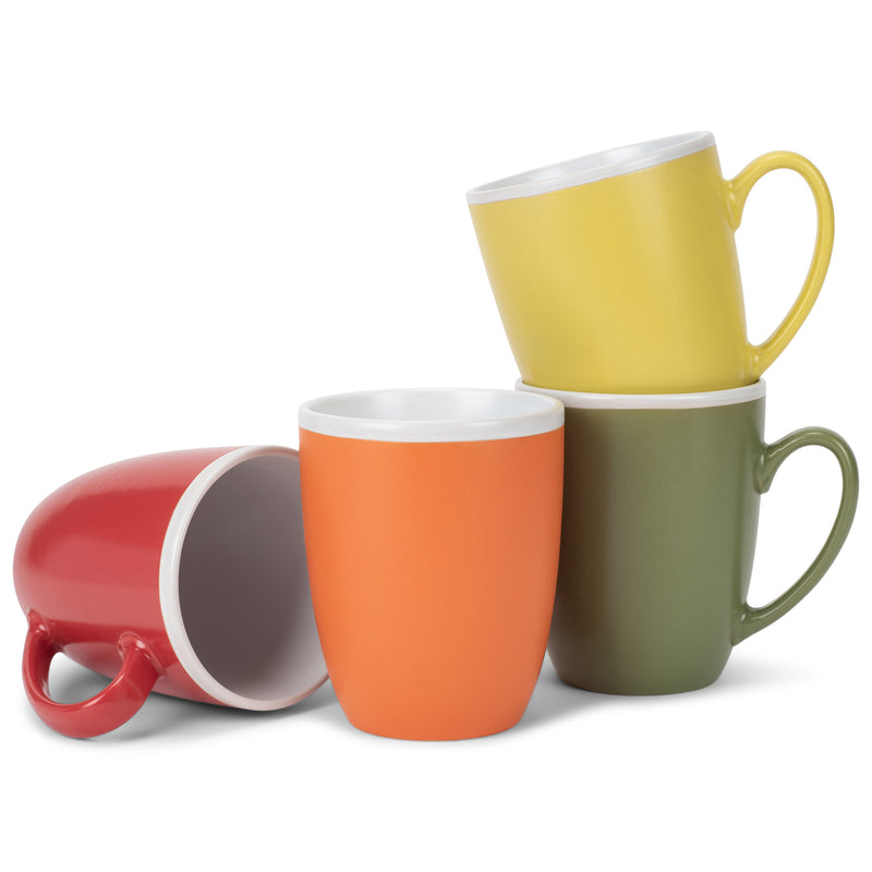 Solid Color Warm Red Orange Yellow 16 ounce Matte Ceramic Mugs Assorted Set of 4