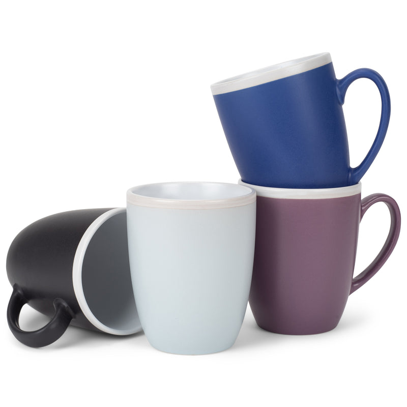 Solid Color Cool Green Blue Purple 16 ounce Matte Ceramic Mugs Assorted Set of 4