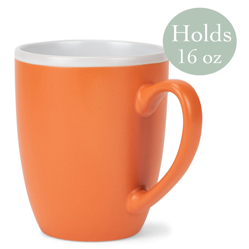 Solid Color Orange White Exterior 16 ounce Matte Ceramic Mugs Matching Set of 4