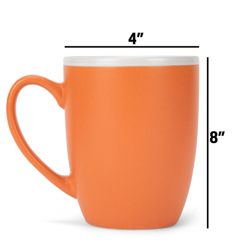 Solid Color Orange White Exterior 16 ounce Matte Ceramic Mugs Matching Set of 4