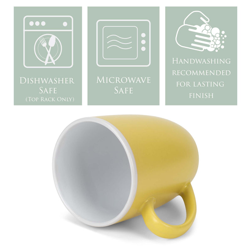 Solid Color Yellow White Exterior 16 ounce Matte Ceramic Mugs Matching Set of 4