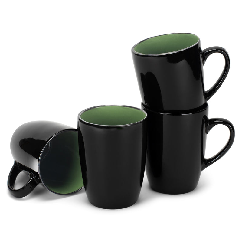 Group of green and black mugs