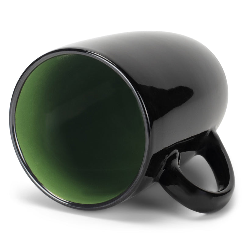 Green and black mug showing inside of mug