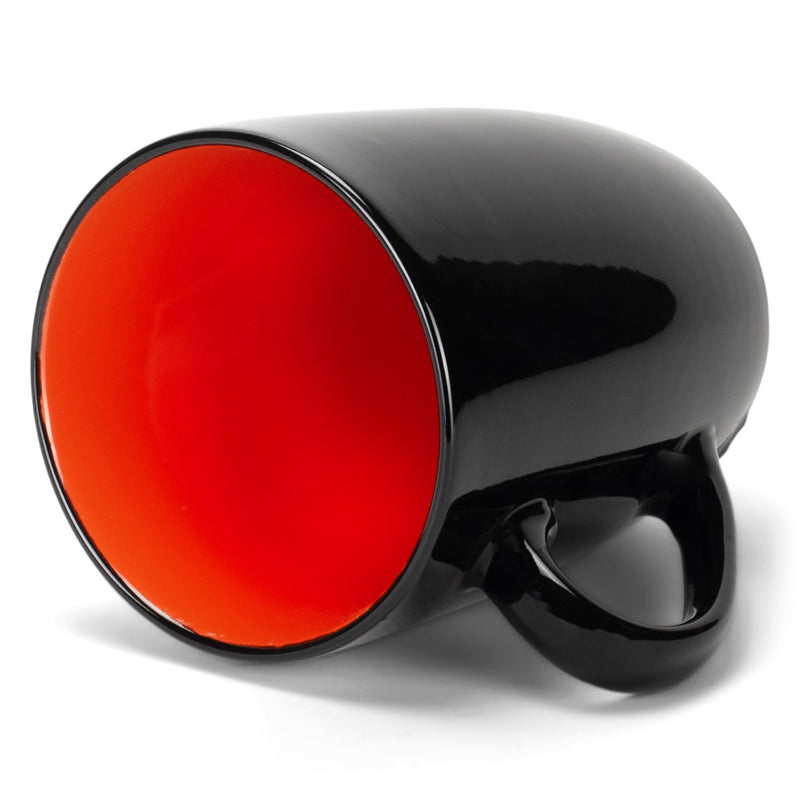 Orange and black mug showing inside of mug