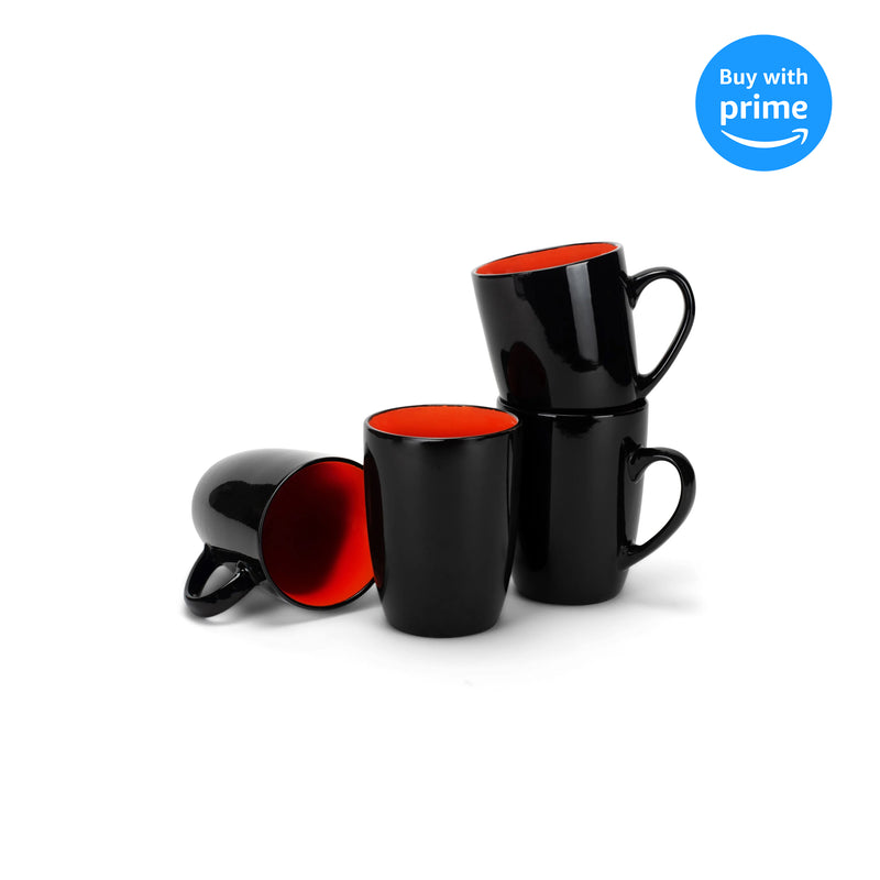 Color Pop Orange Black Exterior 16 ounce Glossy Ceramic Mugs Matching Set of 4