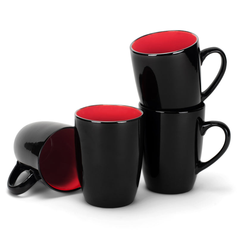 Group of red and black mugs