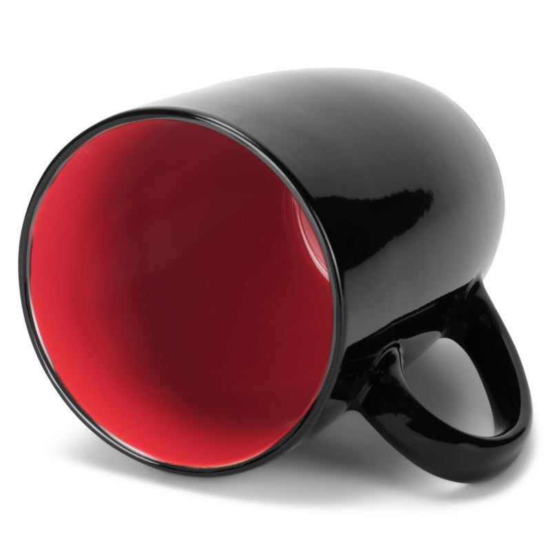 Red and black mug showing inside of mug