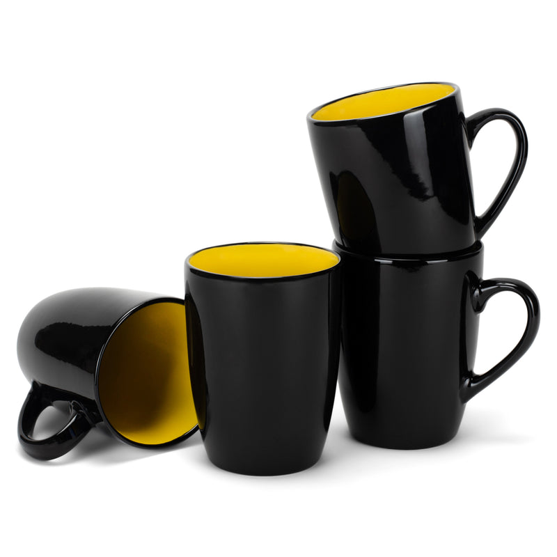 Group of yellow and black mugs