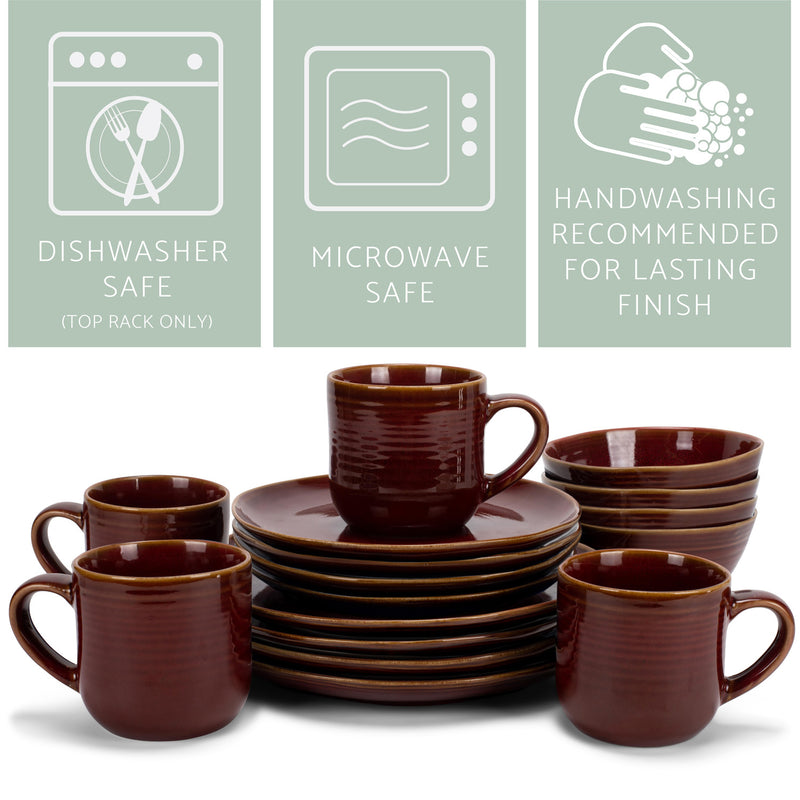 Elanze Designs Reactive Glaze Ceramic Stoneware Dinnerware 16 Piece Set - Service for 4, Burnt Auburn Red