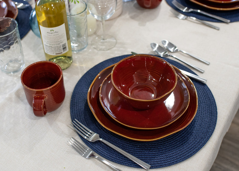 Elanze Designs Reactive Glaze Ceramic Stoneware Dinnerware 16 Piece Set - Service for 4, Burnt Auburn Red
