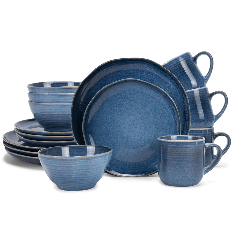 Elanze Designs Reactive Glaze Ceramic Stoneware Dinnerware 16 Piece Set - Service for 4, Cobalt Blue