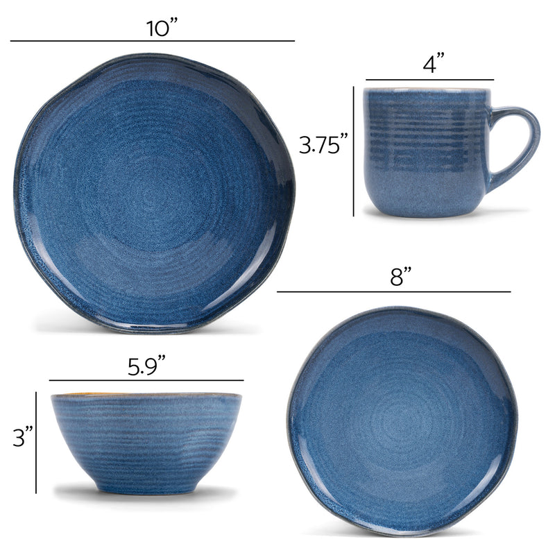Elanze Designs Reactive Glaze Ceramic Stoneware Dinnerware 16 Piece Set - Service for 4, Cobalt Blue