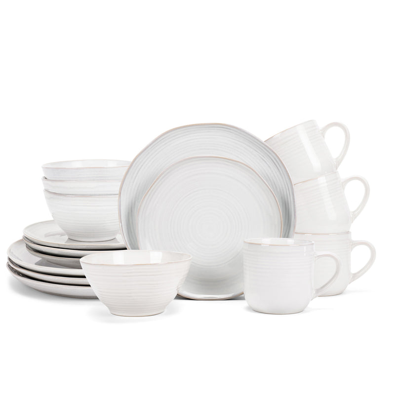 Elanze Designs Reactive Glaze Ceramic Stoneware Dinnerware 16 Piece Set - Service for 4, Classic White