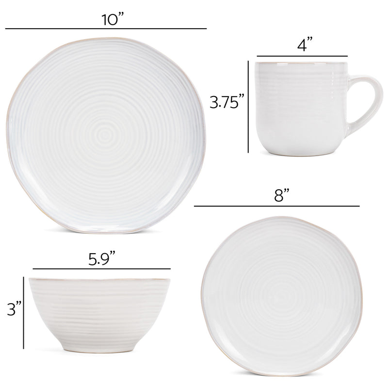 Elanze Designs Reactive Glaze Ceramic Stoneware Dinnerware 16 Piece Set - Service for 4, Classic White
