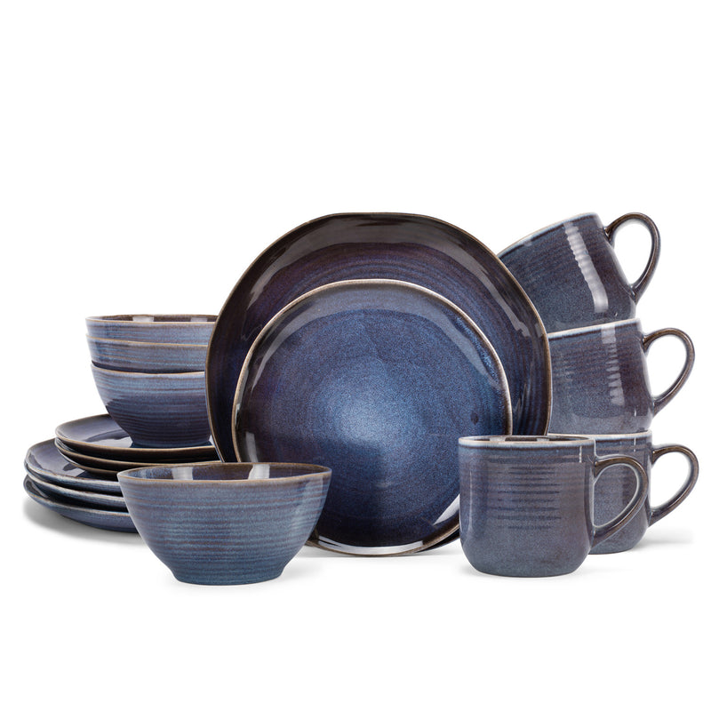 Elanze Designs Reactive Glaze Ceramic Stoneware Dinnerware 16 Piece Set - Service for 4, Purple Ombre Blue