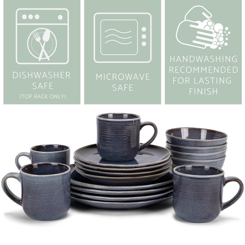 Elanze Designs Reactive Glaze Ceramic Stoneware Dinnerware 16 Piece Set - Service for 4, Purple Ombre Blue