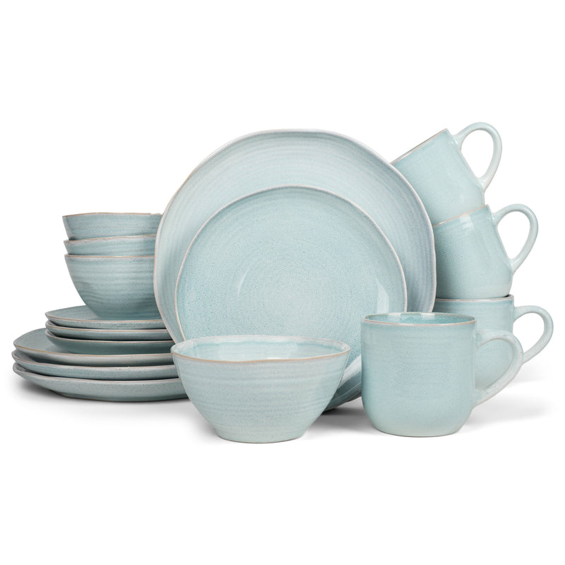 16 piece dinnerware set, turquoise, on white background