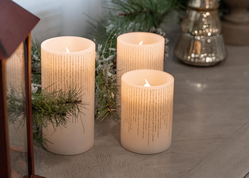 Elanze Designs Silver Tone Glitter 6 inch Wax Flameless Candles Set of 3