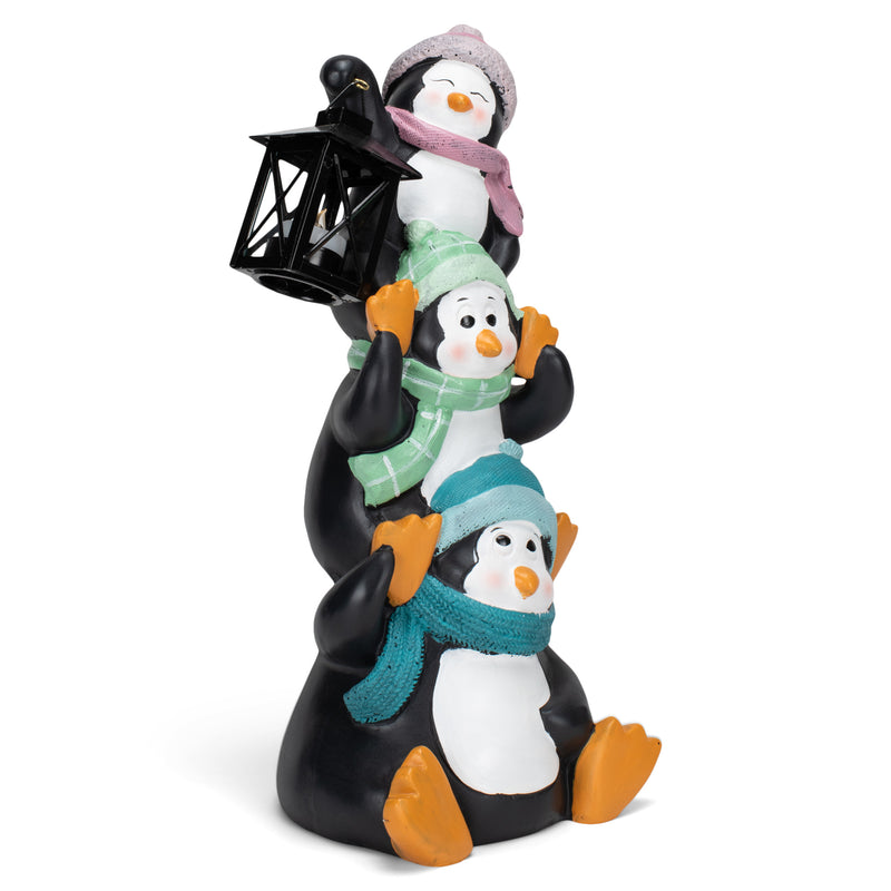 Elanze Designs Penguin Pile Up 17 inch Resin LED Christmas Door Greeter Figurine