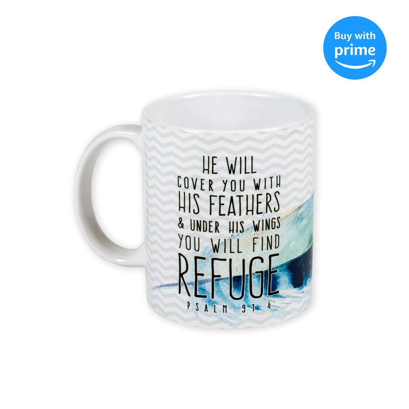 He Will Cover You Feathers Psalm 91:4 11 Ounce Ceramic Coffee Mug