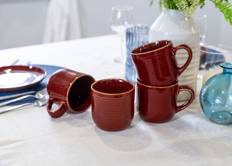 Elanze Designs Burnt Auburn Red Glossy Rainbow Reactive Glaze 17 ounce Stoneware Coffee Cup Mugs Set of 4