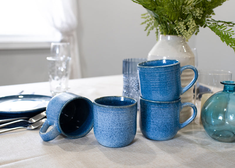 Elanze Designs Cobalt Blue Glossy Rainbow Reactive Glaze 17 ounce Stoneware Coffee Cup Mugs Set of 4