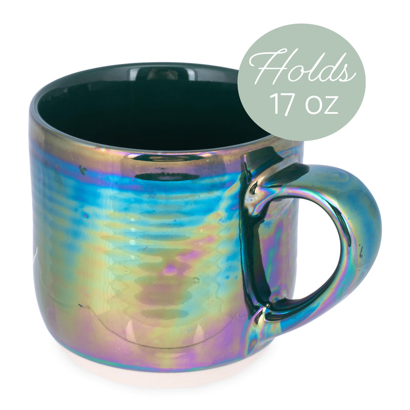 Elanze Designs Emerald Green Glossy Iridescent Rainbow Reactive Glaze 17 ounce Stoneware Coffee Cup Mugs Set of 4