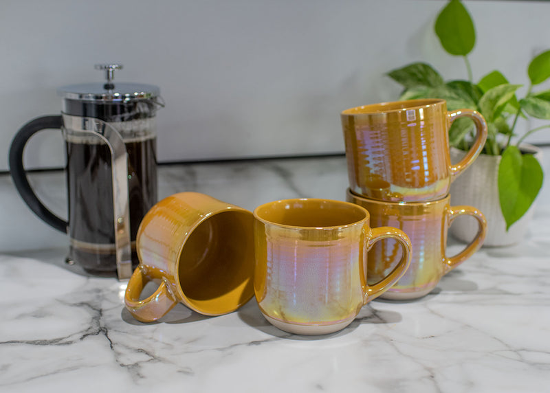 Elanze Designs Gold Tone Glossy Iridescent Rainbow Reactive Glaze 17 ounce Stoneware Coffee Cup Mugs Set of 4